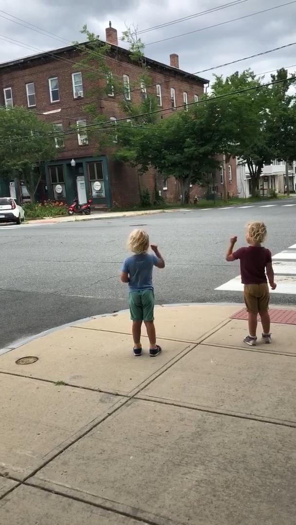 Kids Signal Truck to Blow Horn and Jump With Joy