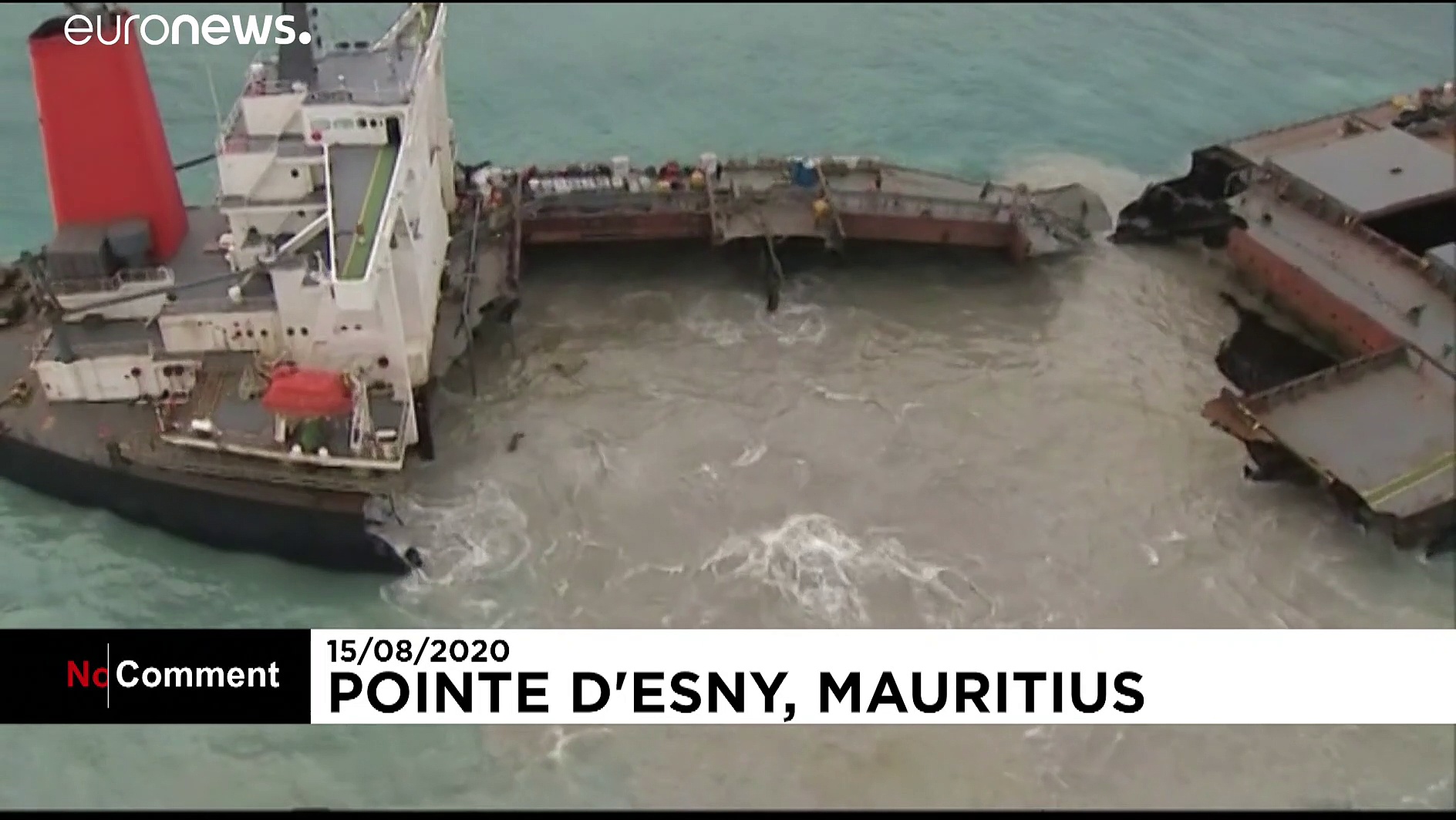 Stranded tanker breaks in two off the coast of Mauritius